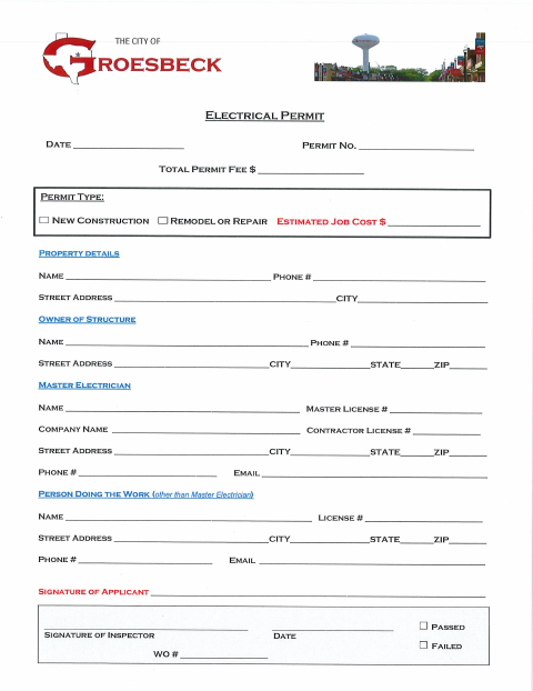 First page of the Electrical Permit