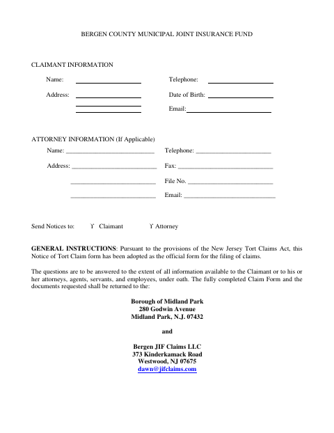 First page of the Tort Claim Form