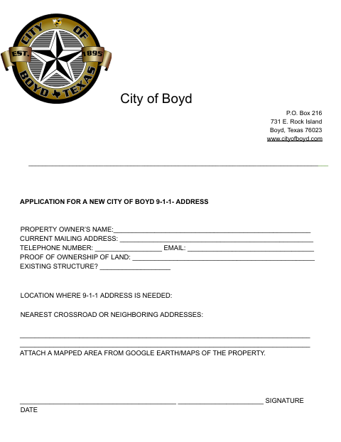 First page of the Application for a New 9-1-1 Address