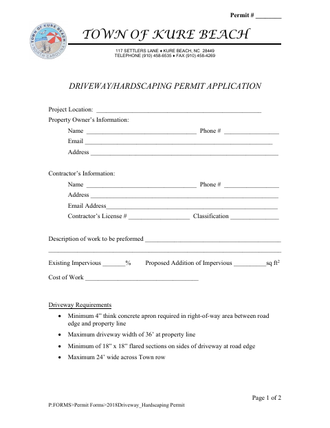 First page of the Driveway/Hardscaping Permit Application