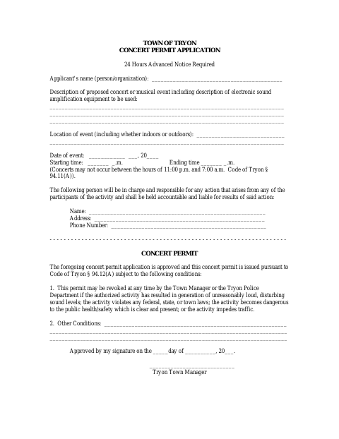 First page of the Concert Permit Application