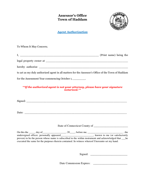 First page of the Assessor’s Office Agent Authorization
