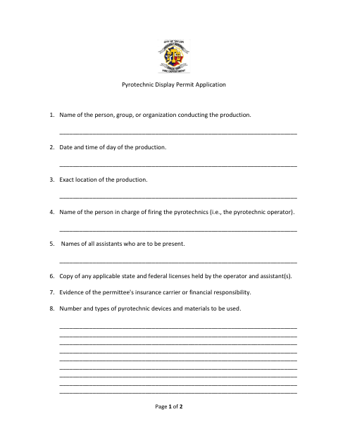 First page of the Pyrotechnic Display Permit Application