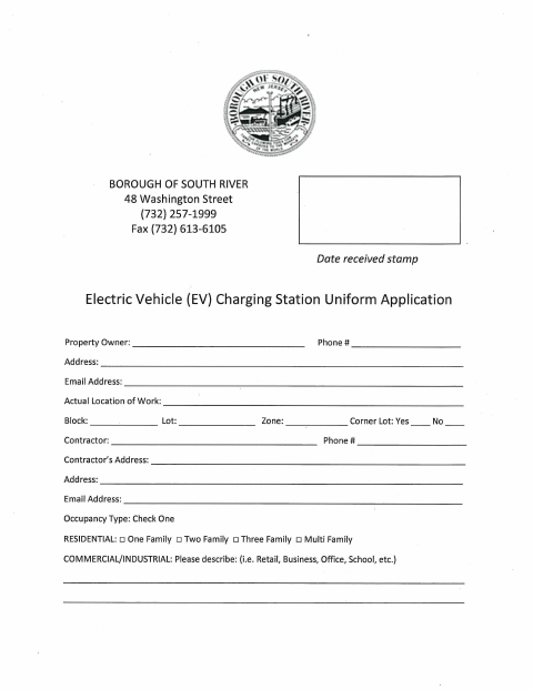 First page of the Electric Vehicle Charging Station Application
