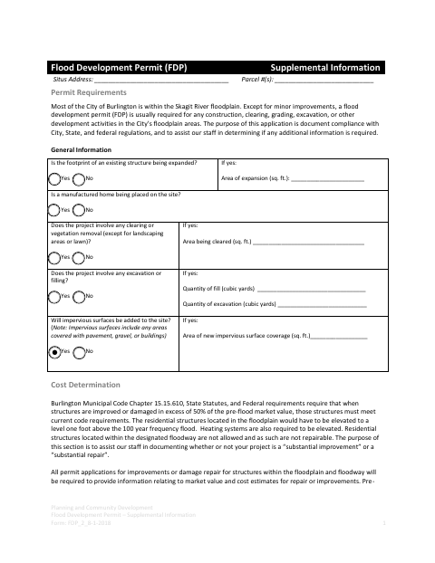 First page of the Flood Development Permit Supplemental Information