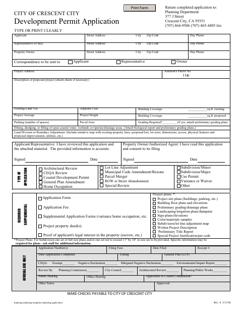 First page of the Development Permit Application