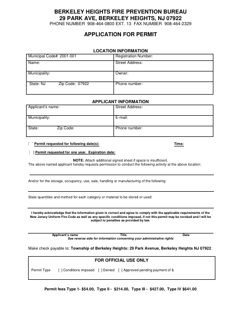 First page of the Fire Permit Application