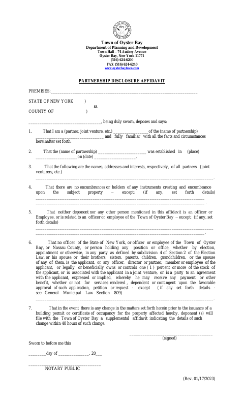 First page of the Partnership Disclosure Affidavit