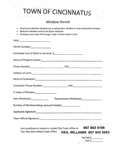 First page of the Window Permit Application