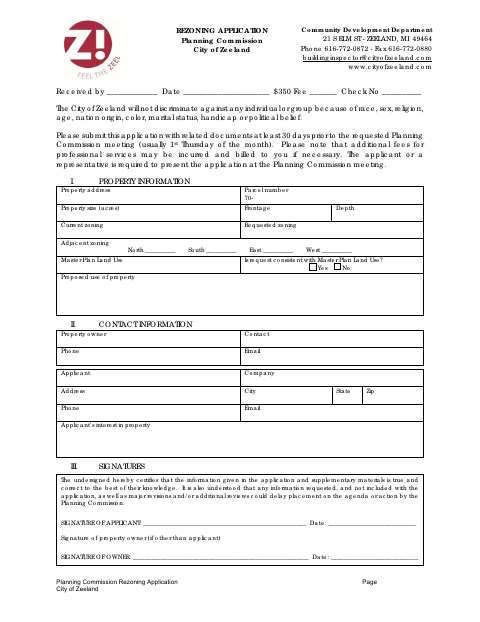 First page of the Planning Commission Rezoning Application