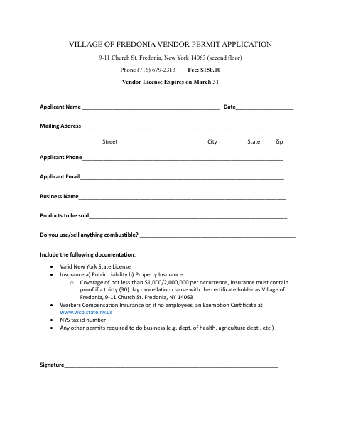 First page of the Vendor Permit Application