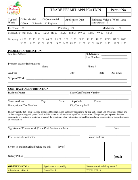 First page of the Trade Permit Application