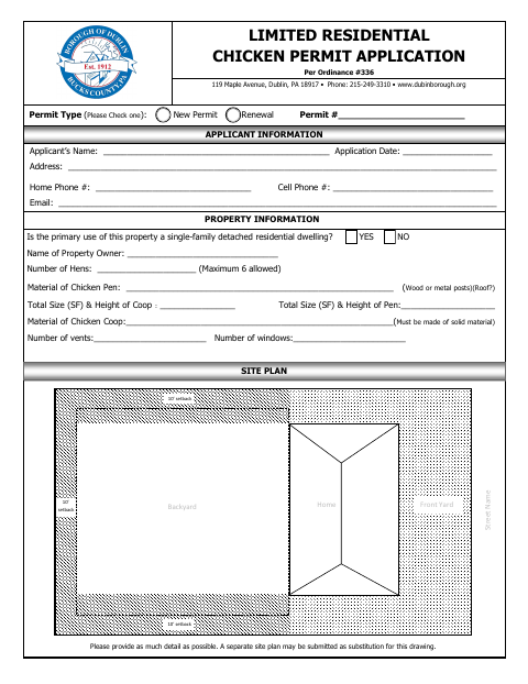 First page of the Limited Residential Chicken Permit Application
