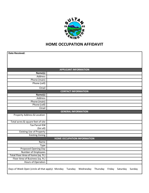 First page of the Home Occupation Affidavit