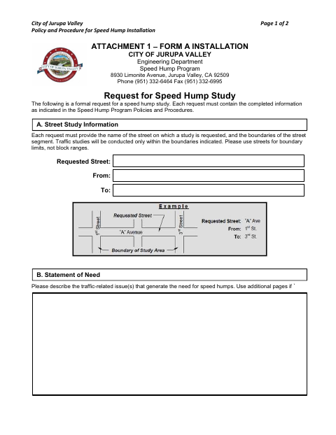 First page of the Request for Speed Hump Study