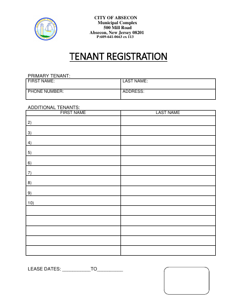 First page of the Tenant Registration