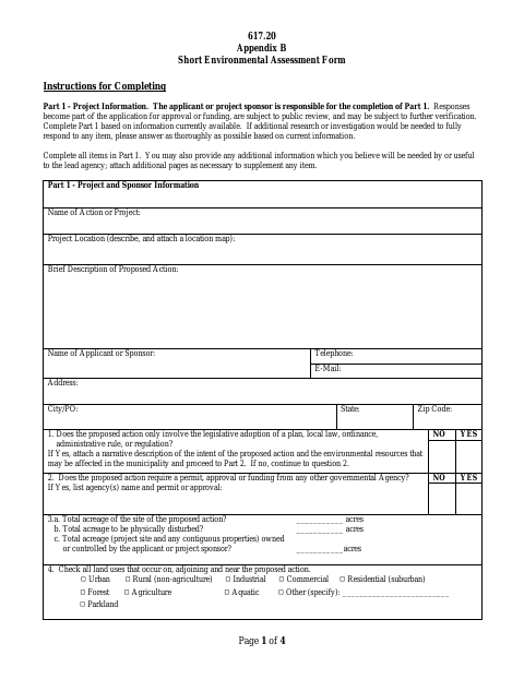 First page of the Short Environmental Assessment Review Form
