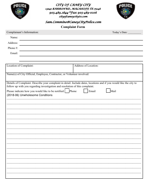 First page of the Complaint Form