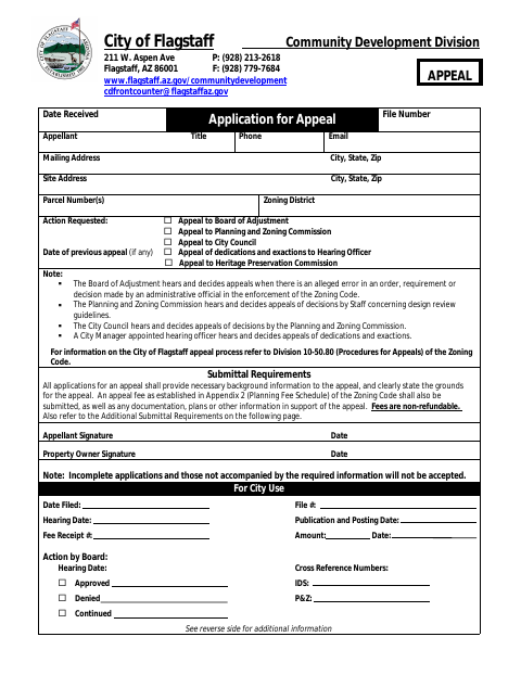 First page of the Application for Appeal