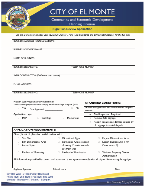 First page of the Sign Plan Review Application