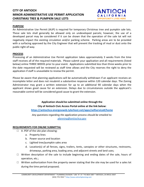 First page of the Christmas Tree & Pumpkin Sale Lot Permit Application