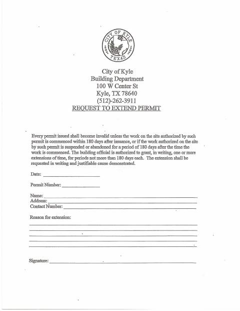 First page of the Request to Extend Permit
