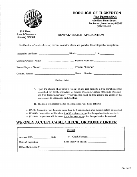 First page of the Resale – Rental Application