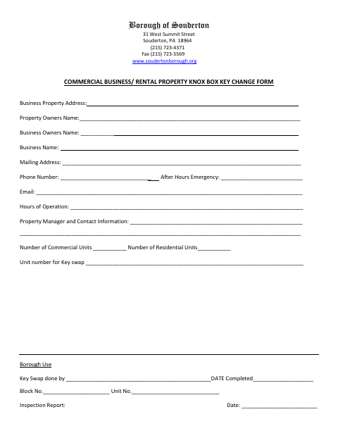 First page of the Knox Box Key Change Form