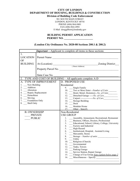 First page of the Building Permit Application and Affidavit of Assurances