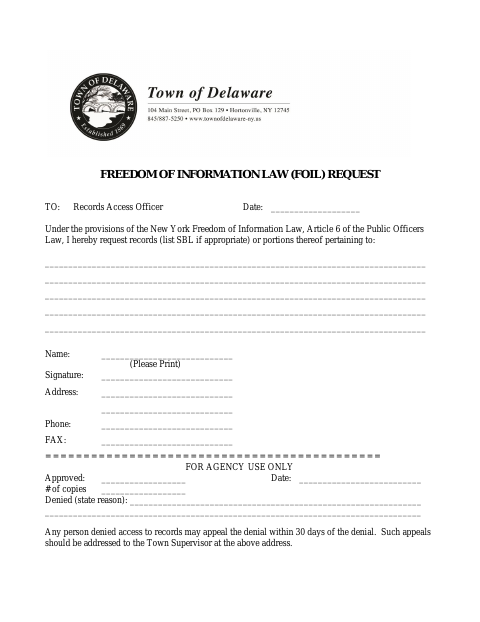 First page of the Freedom of Information Law (FOIL) Request