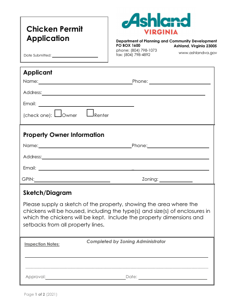 First page of the Chicken Permit Application