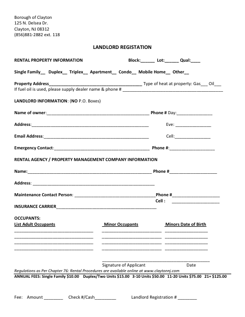 First page of the Landlord Registration Form