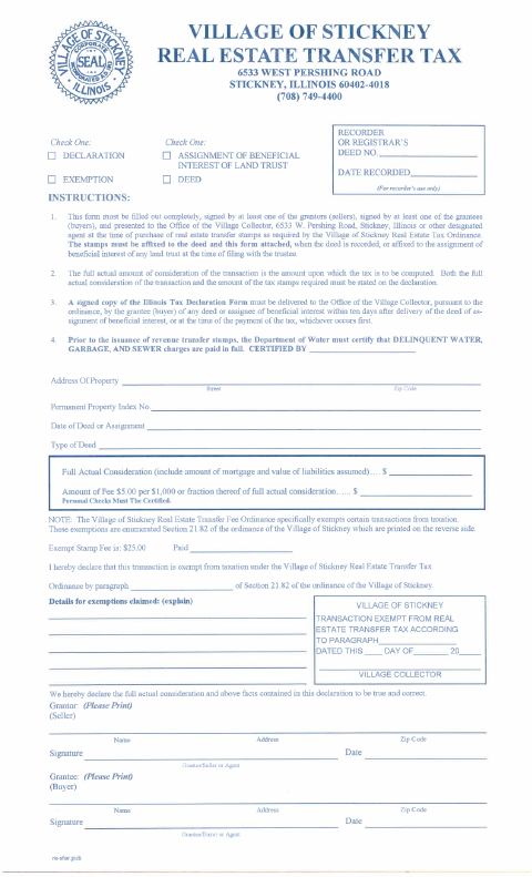 First page of the Real Estate Transfer Tax Form
