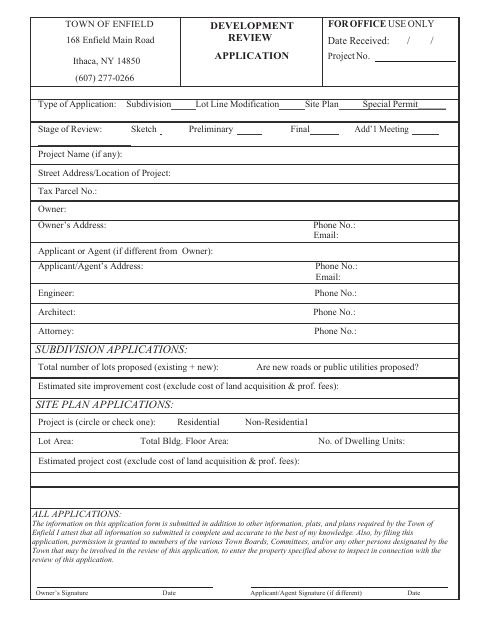 First page of the Development Review Application and Fee Schedule