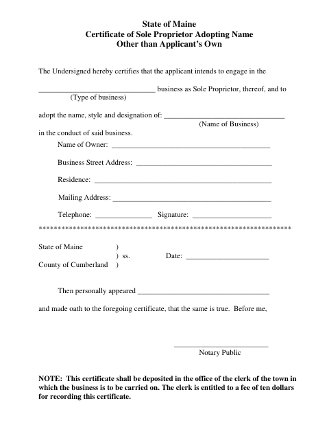 First page of the Sole Proprietor Doing Business As Application