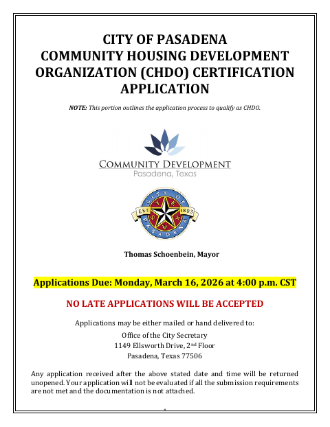 First page of the Community Housing Development Organization Certification Application