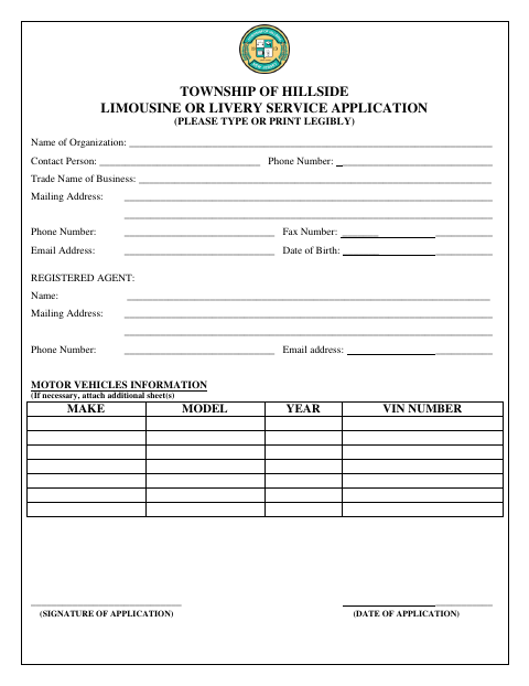 First page of the Limousine or Livery Service Application