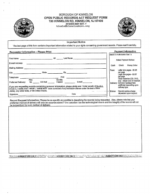 First page of the Open Public Records Act Request