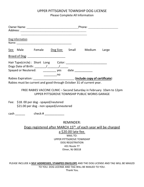First page of the Dog License Application