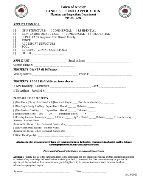 First page of the Land Use Permit Application