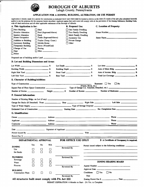 First page of the Application for a Zoning, Building, Alteration, or Use Permit