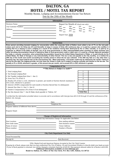 First page of the Hotel-Motel Tax Report