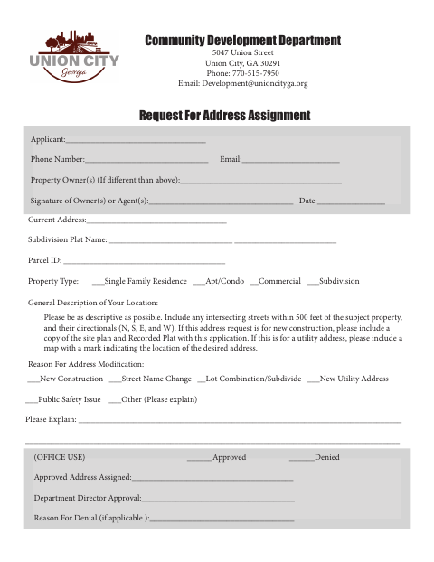 First page of the Request for Address Assignment