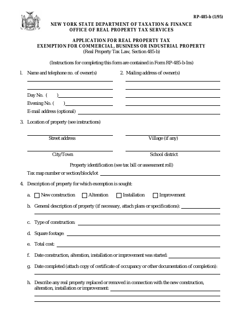 First page of the Application for Real Property Tax Exemption for Commercial, Business or Industrial Property
