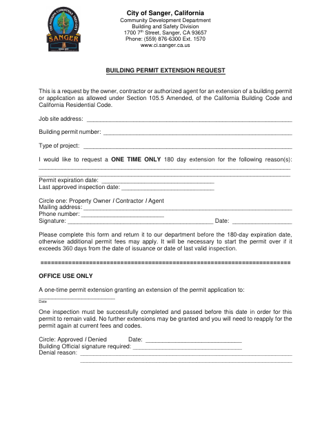 First page of the Building Permit Extension Request