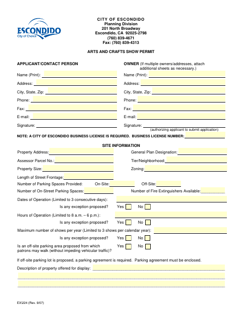 First page of the Arts and Crafts Show Permit