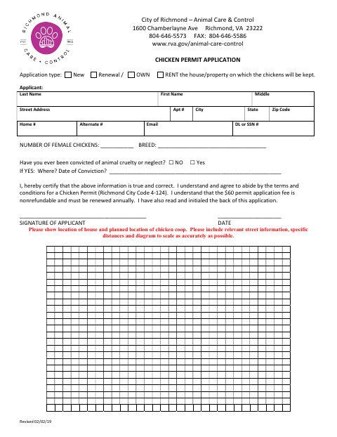 First page of the Chicken Permit Application