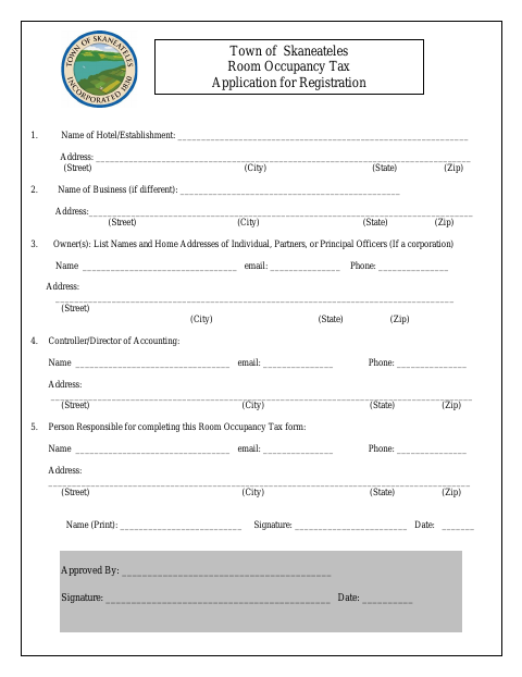 First page of the Room Occupancy Tax Registration Form