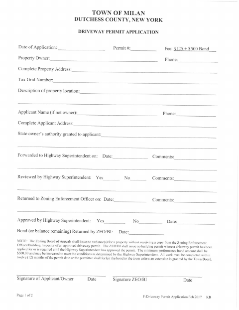 First page of the Driveway Permit Application