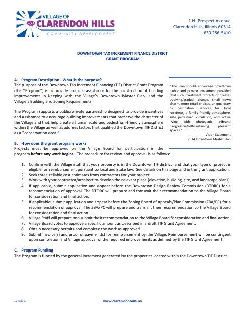 First page of the Downtown TIF Grant Eligibility Application